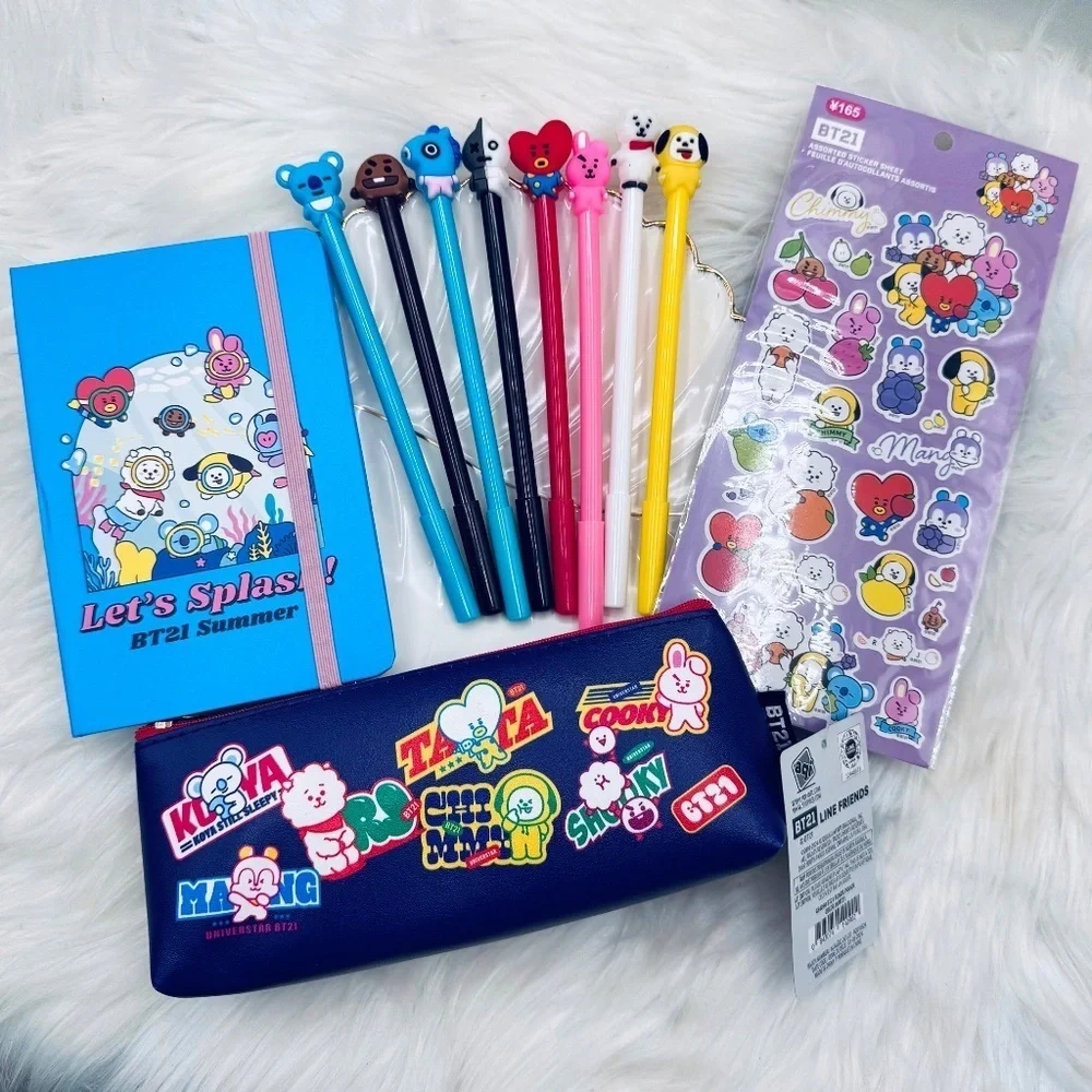 BT21 BTS Notebook, BT21 Pen Case, Stickers & BTS Pen set Stationary Bundle